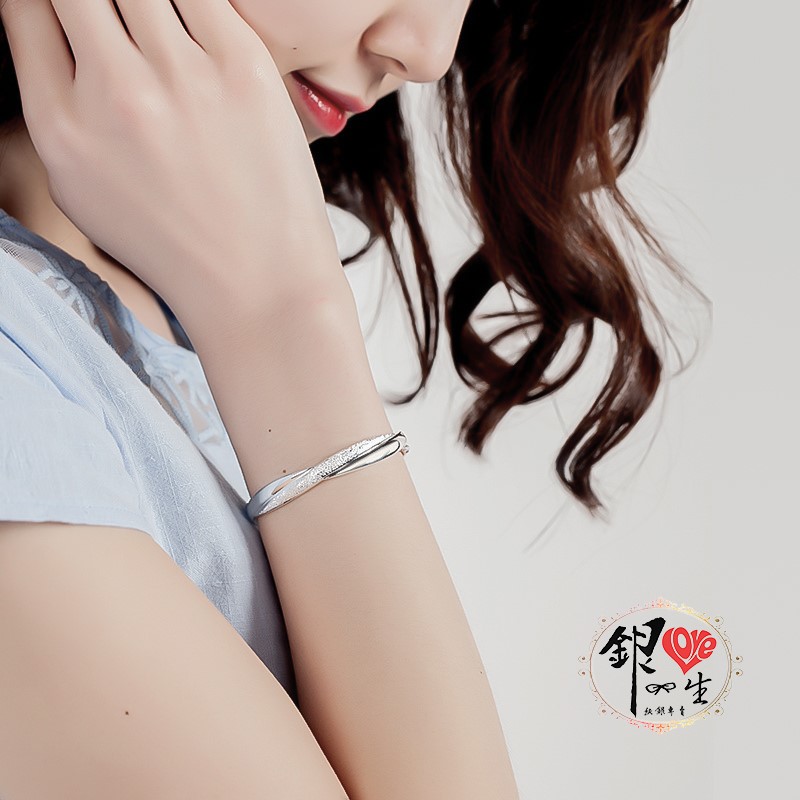 s999純銀 噴砂 麻花交織 手鐲