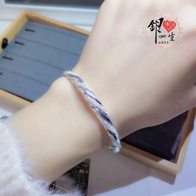 s999純銀 麻花交織 推拉手鐲 
