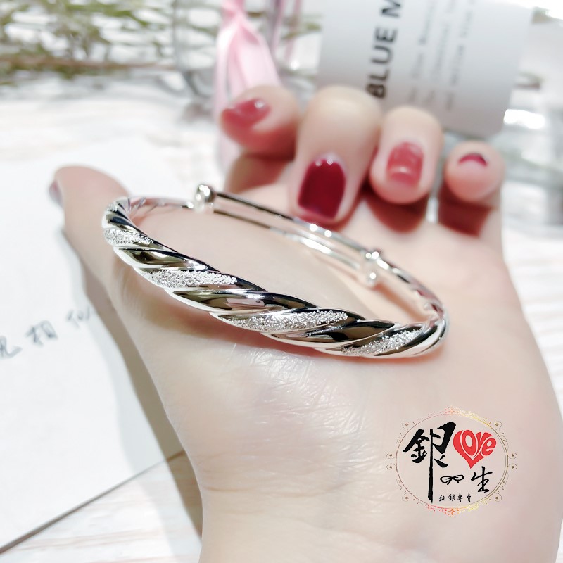 s999純銀 麻花交織 推拉手鐲 