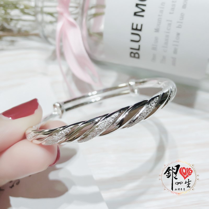 s999純銀 麻花交織 推拉手鐲 