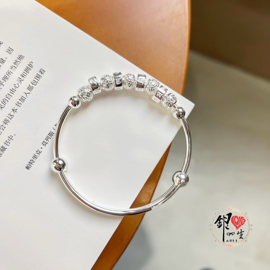 s999純銀 六字真言 超Q  男女 推拉童鐲