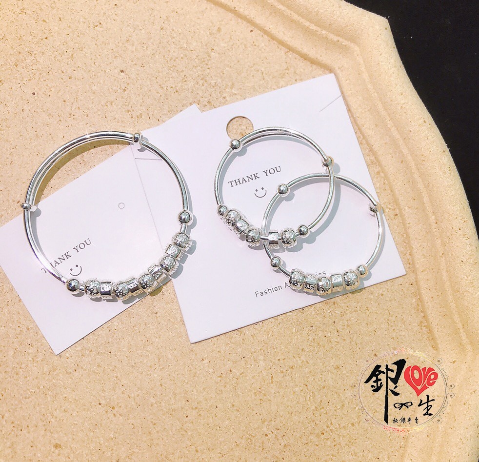 s999純銀 六字真言 超Q  男女 推拉童鐲