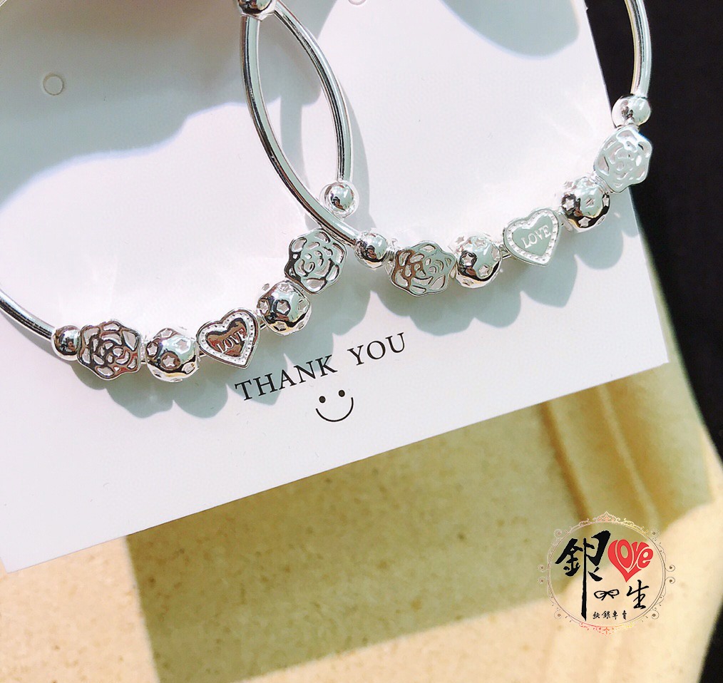 s999純銀 愛心小花 超Q 推拉童鐲 