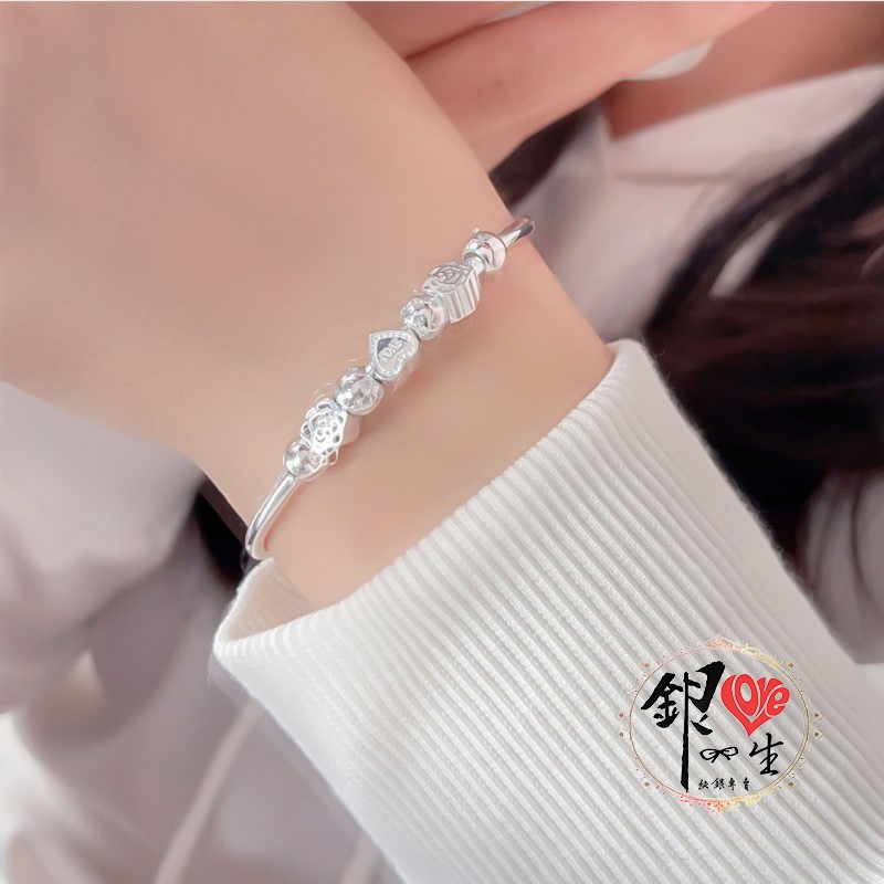 s999純銀 愛心小花 超Q 推拉童鐲 