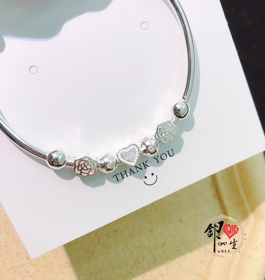 s999純銀 愛心小花 超Q 推拉童鐲 