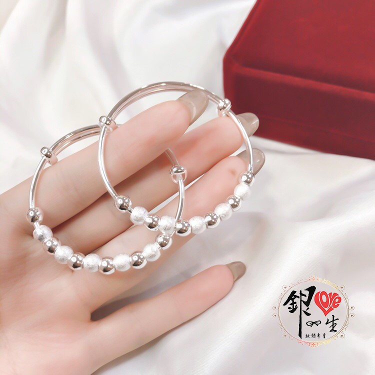 s999純銀 磨砂光珠 超Q  男女 推拉童鐲