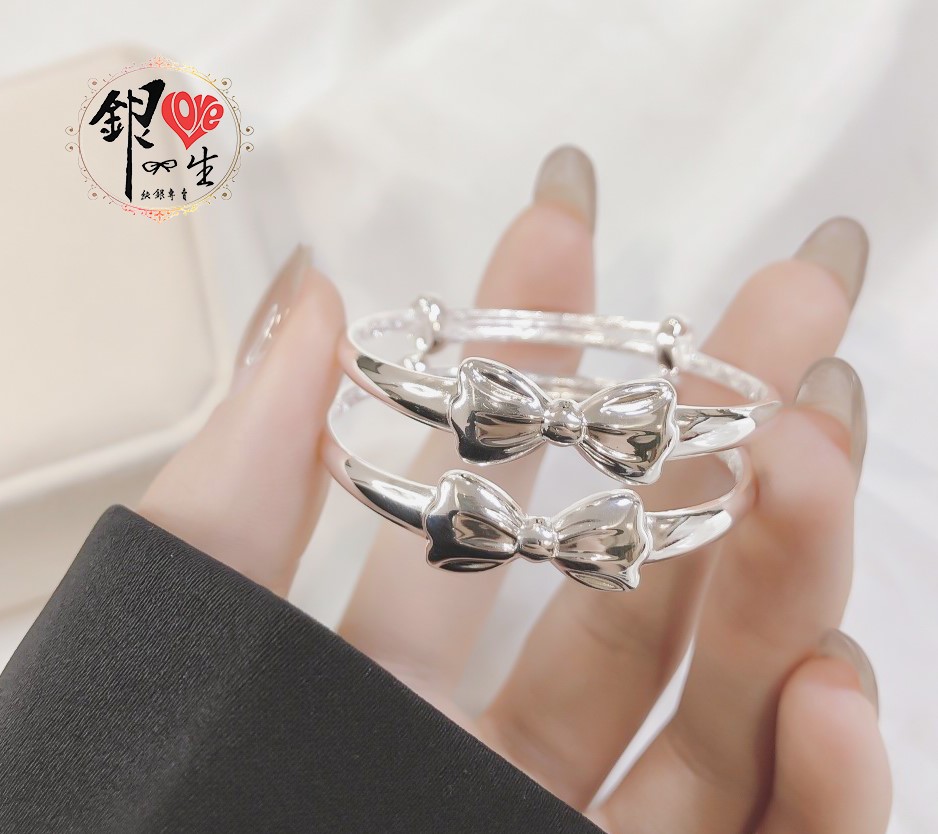 s999純銀 蝴蝶結 超Q 推拉童鐲  