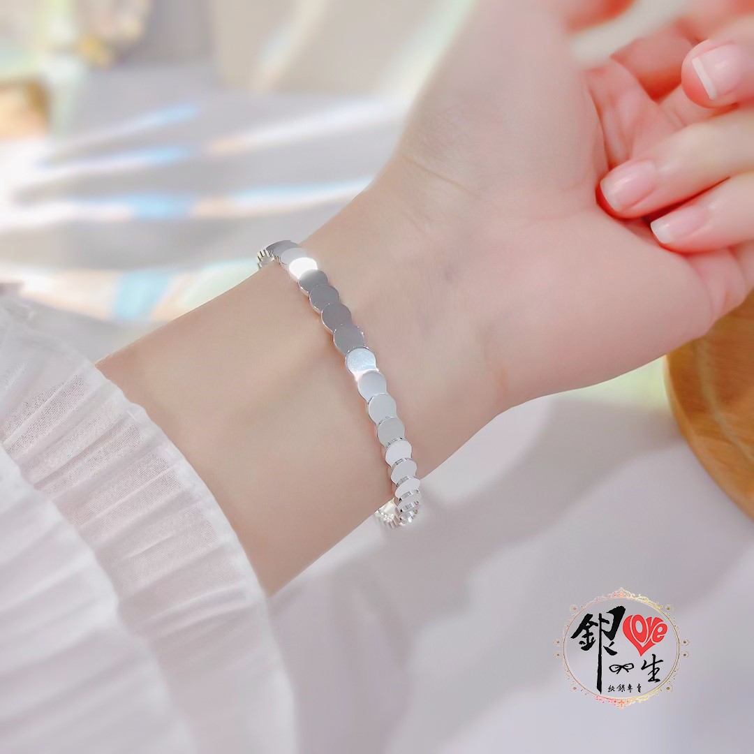 s999純銀 圓切面  時尚 手鐲