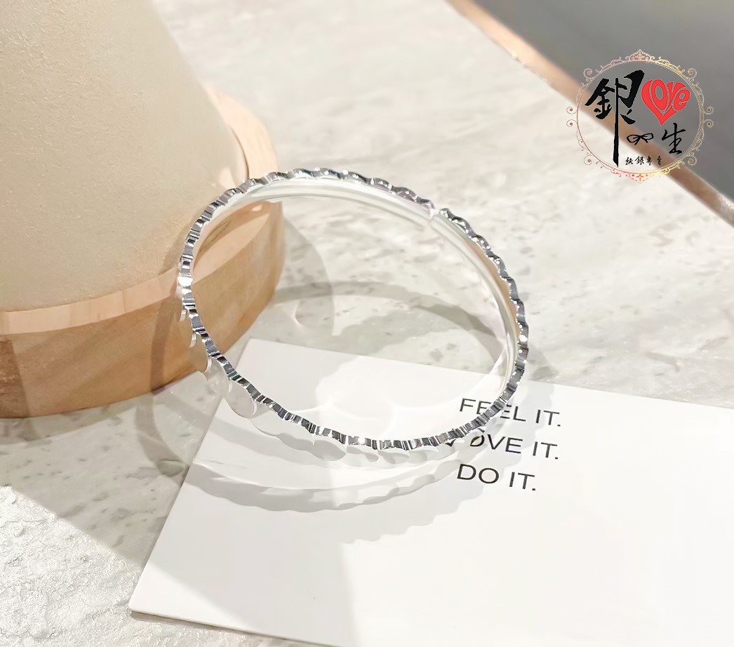 s999純銀 圓切面  時尚 手鐲