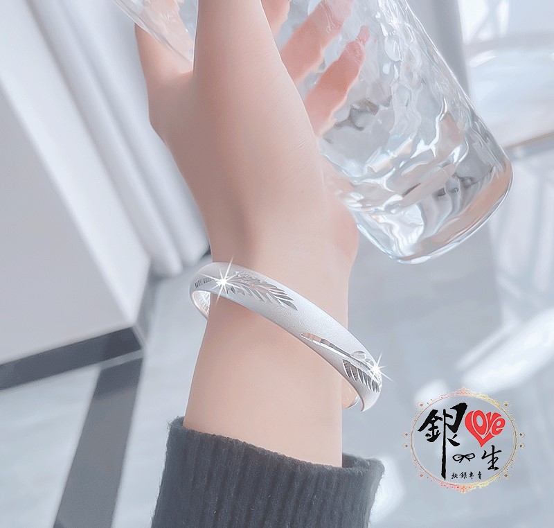 s999純銀 閃砂 葉子 心經 手鐲