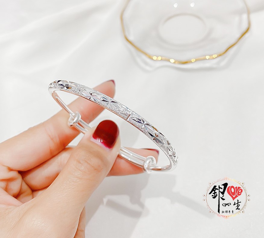 s999純銀  滿天星 噴砂 細緻 推拉手鐲