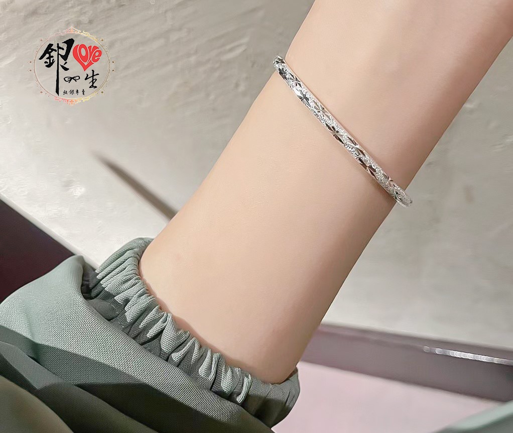 s999純銀  滿天星 噴砂 細緻 推拉手鐲