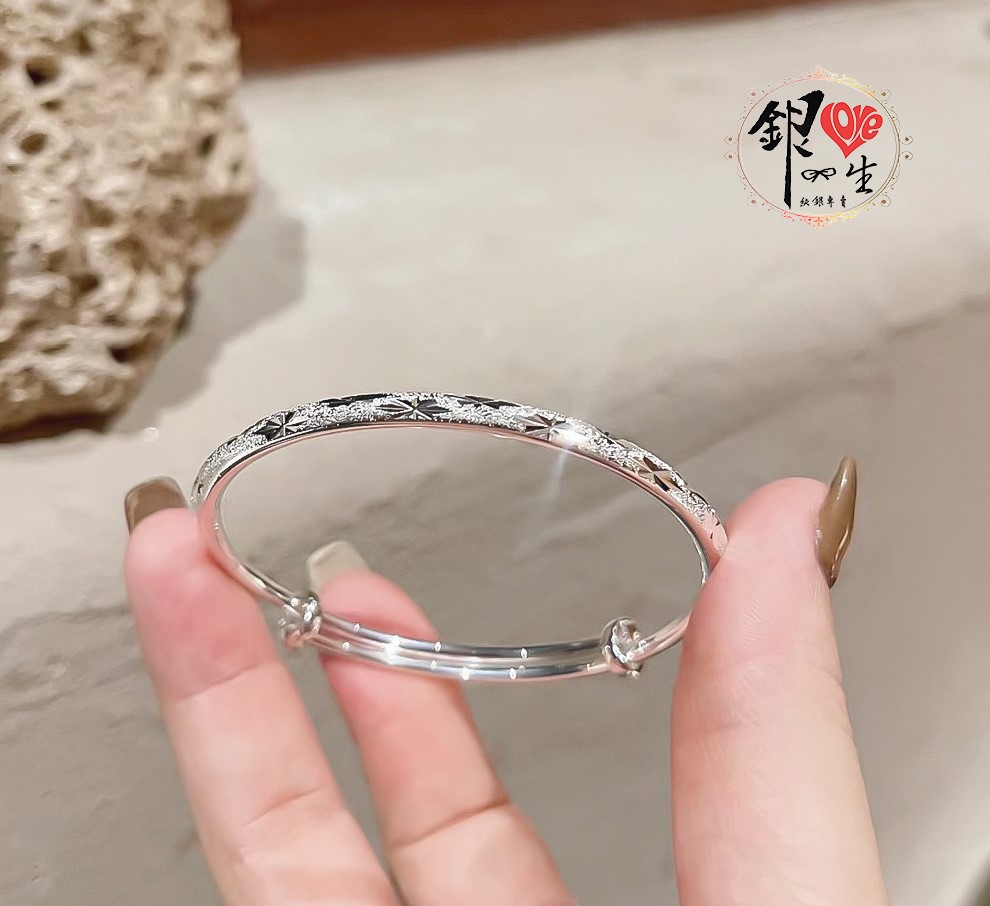 s999純銀  滿天星 噴砂 細緻 推拉手鐲