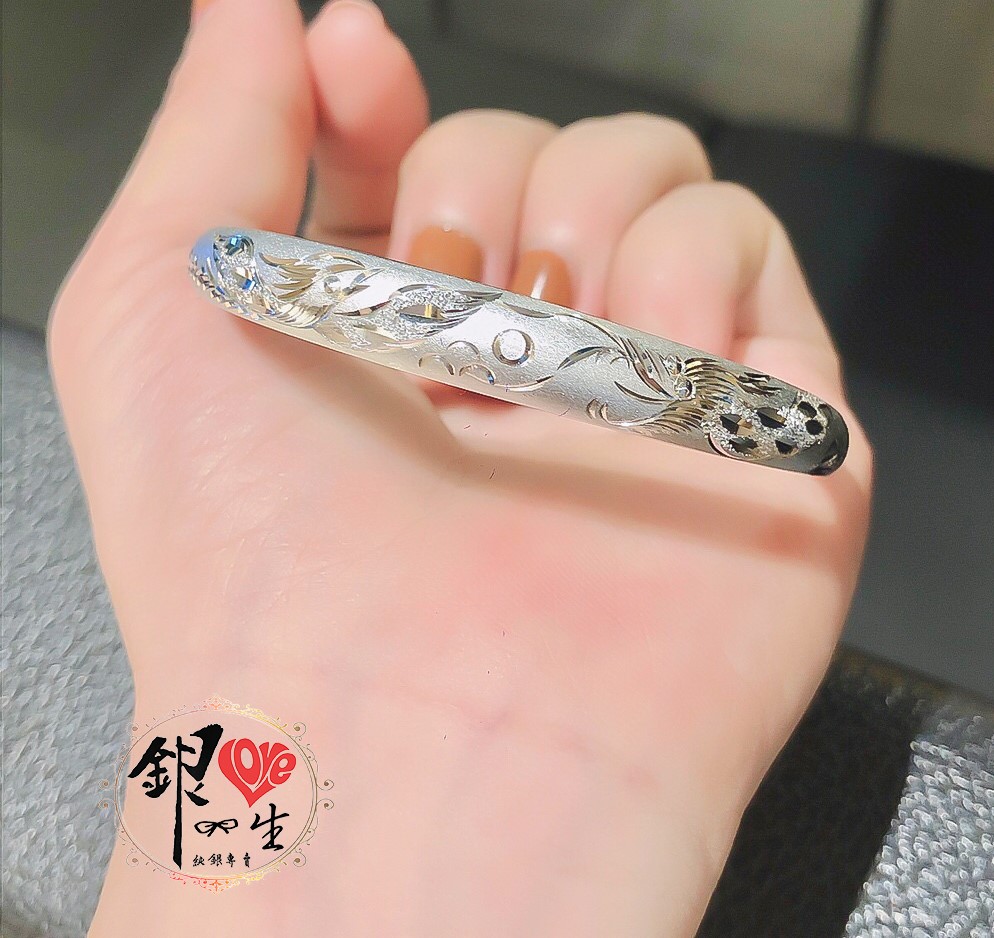 s999純銀 繁花似錦 噴砂 精緻 推拉手鐲 