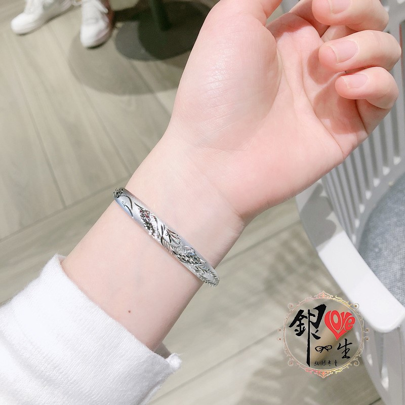 s999純銀 繁花似錦 噴砂 精緻 推拉手鐲 
