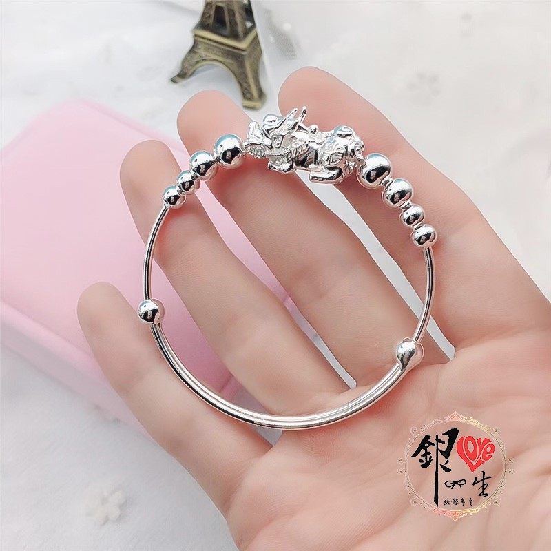 s999純銀 貔貅 立體 招財  推拉手鐲  