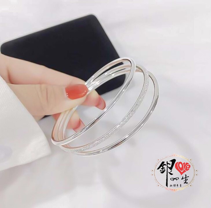 s999純銀 三環波西米亞風 簡約 閉口 手鐲