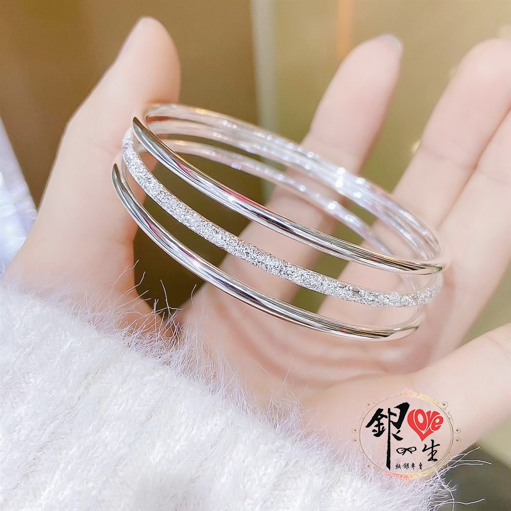 s999純銀 三環波西米亞風 簡約 閉口 手鐲