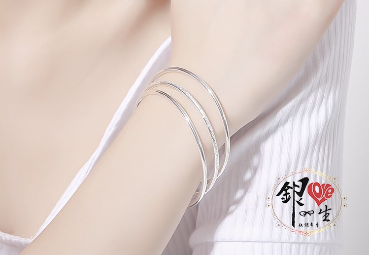 s999純銀 三環波西米亞風 簡約 閉口 手鐲