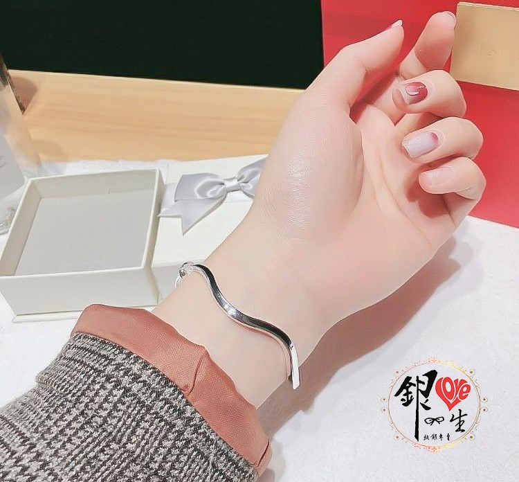 s999純銀  波浪 亮面 細緻 推拉手鐲