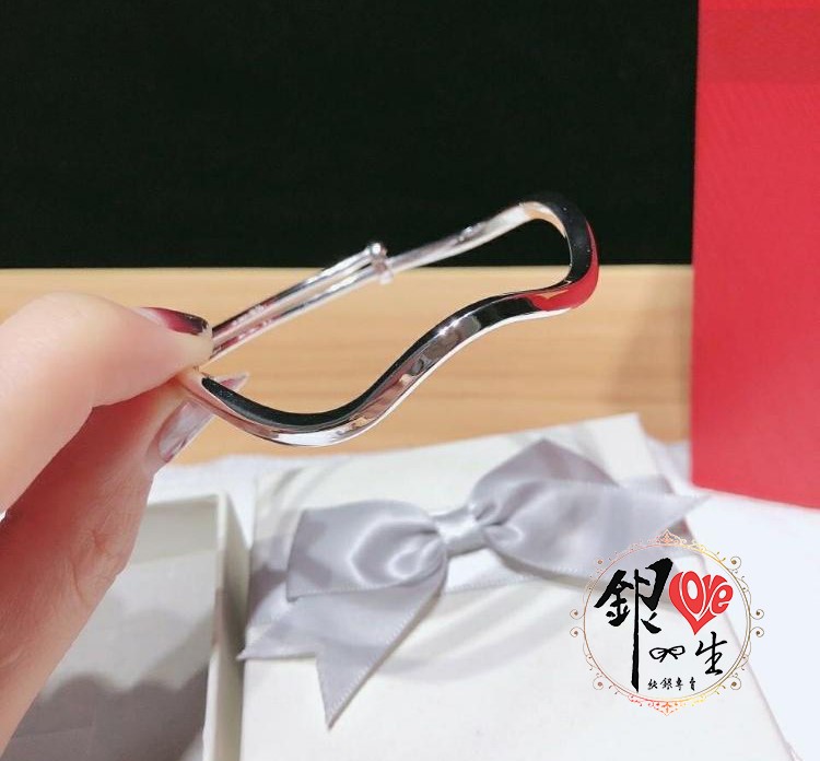 s999純銀  波浪 亮面 細緻 推拉手鐲