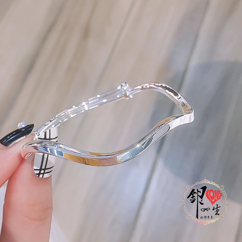 s999純銀  波浪 亮面 細緻 推拉手鐲