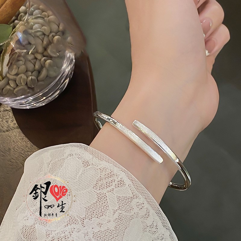 s999純銀 噴砂 交錯 簡約 手鐲 