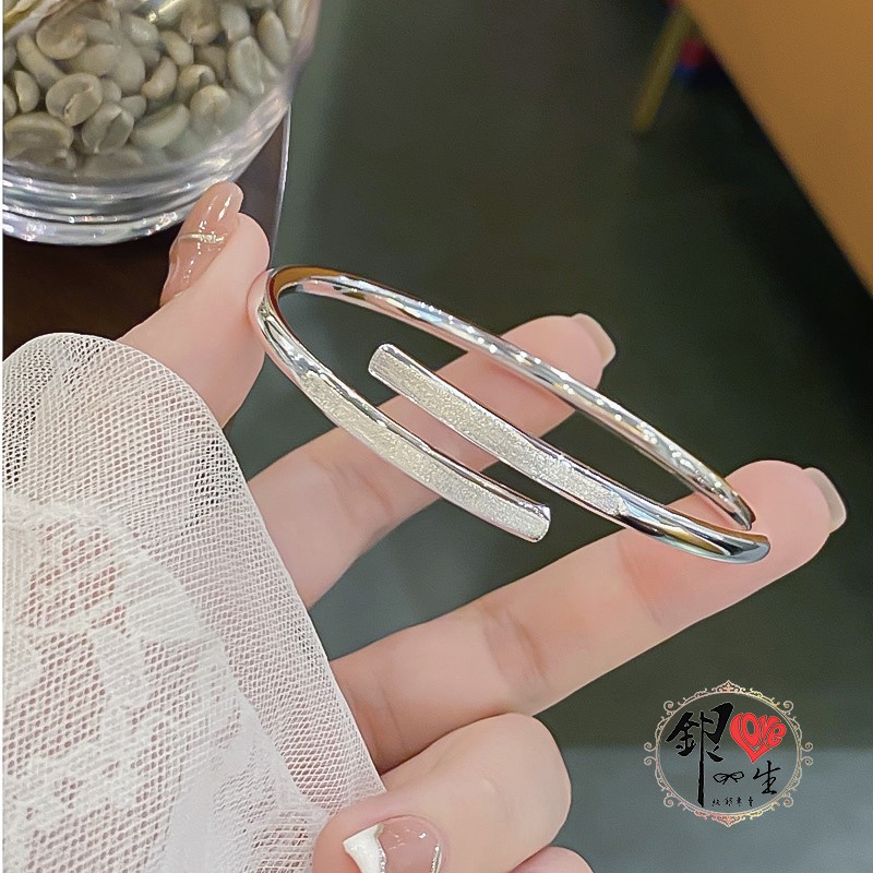s999純銀 噴砂 交錯 簡約 手鐲 