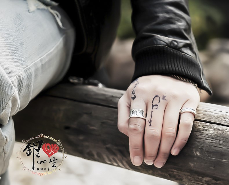 s925純銀戒指  寬版復古 六字真言心經 個性 戒