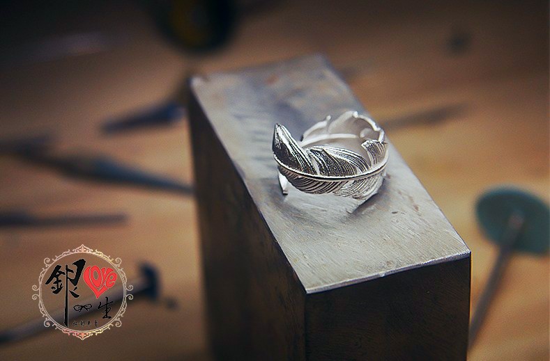 s925純銀戒指 復古羽毛 個性 戒