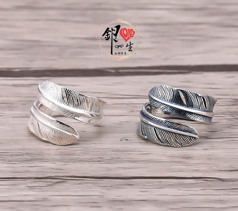 s925純銀戒指 復古羽毛 個性 戒