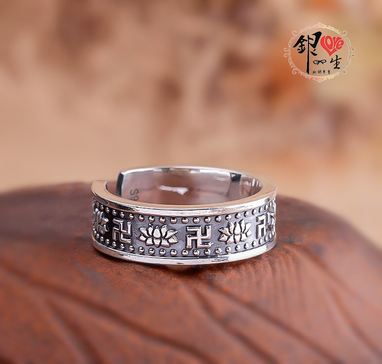  s925純銀戒指 復古卍字 個性 戒