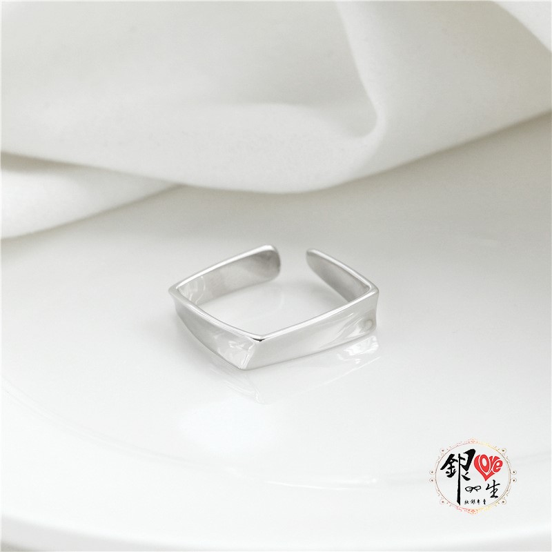  s925純銀 歐美 簡約 四方扭曲 幾何 造型 戒