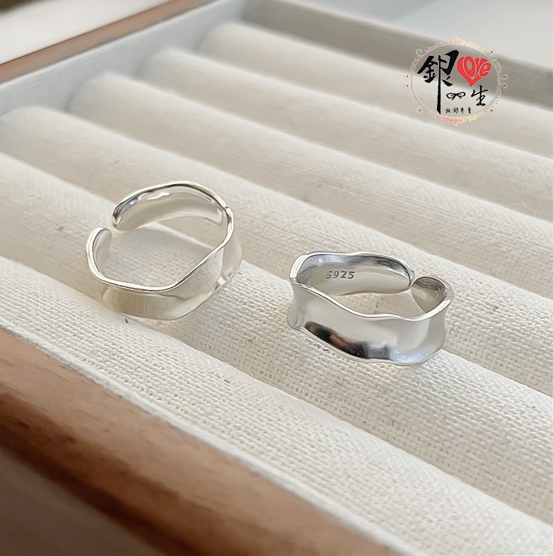  s925純銀 歐美 簡約素雅 波浪 造型 寬版  戒 