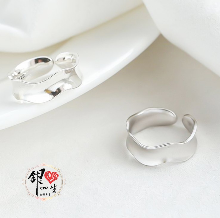  s925純銀 歐美 簡約素雅 波浪 造型 寬版  戒 