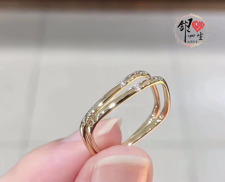  s925純銀 18k金 四方 時尚 戒