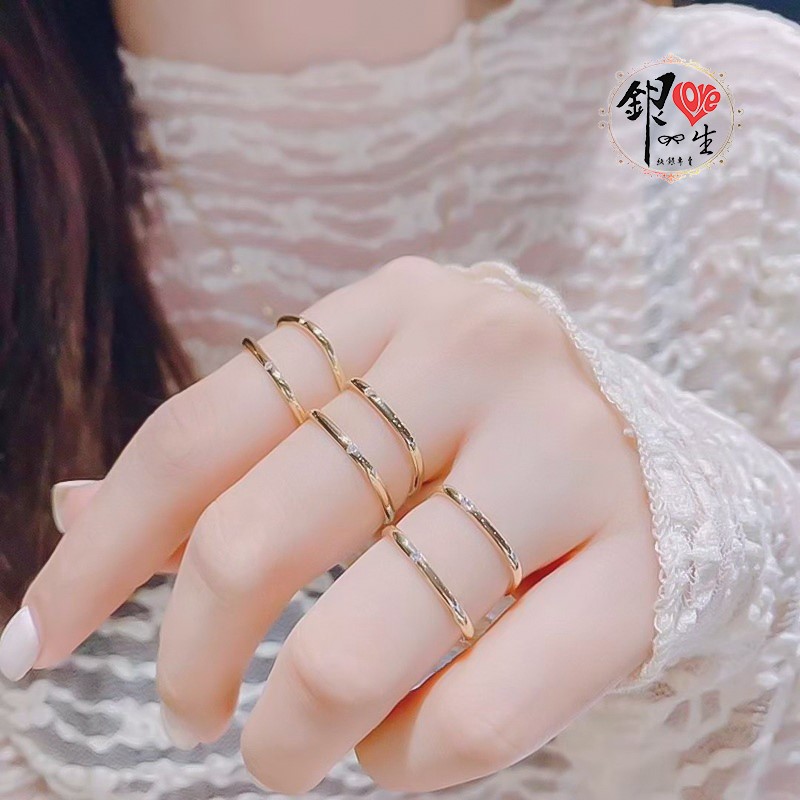  s925純銀 18k金 四方 時尚 戒