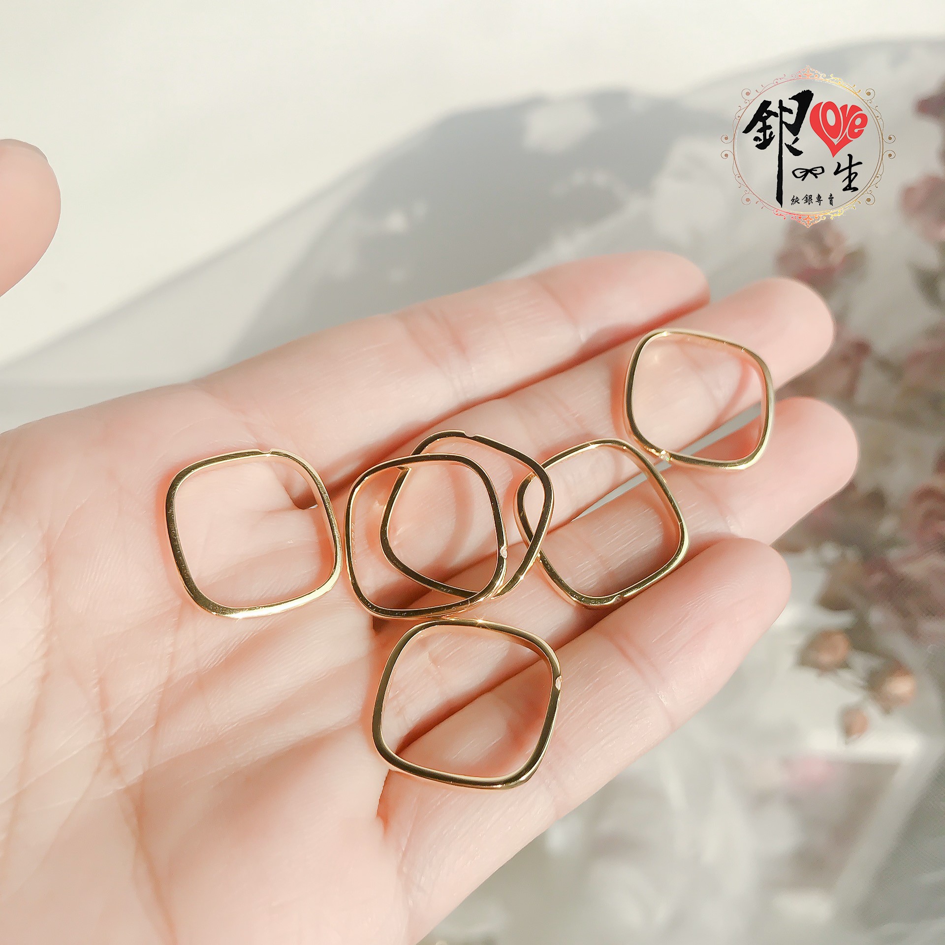  s925純銀 18k金 四方 時尚 戒