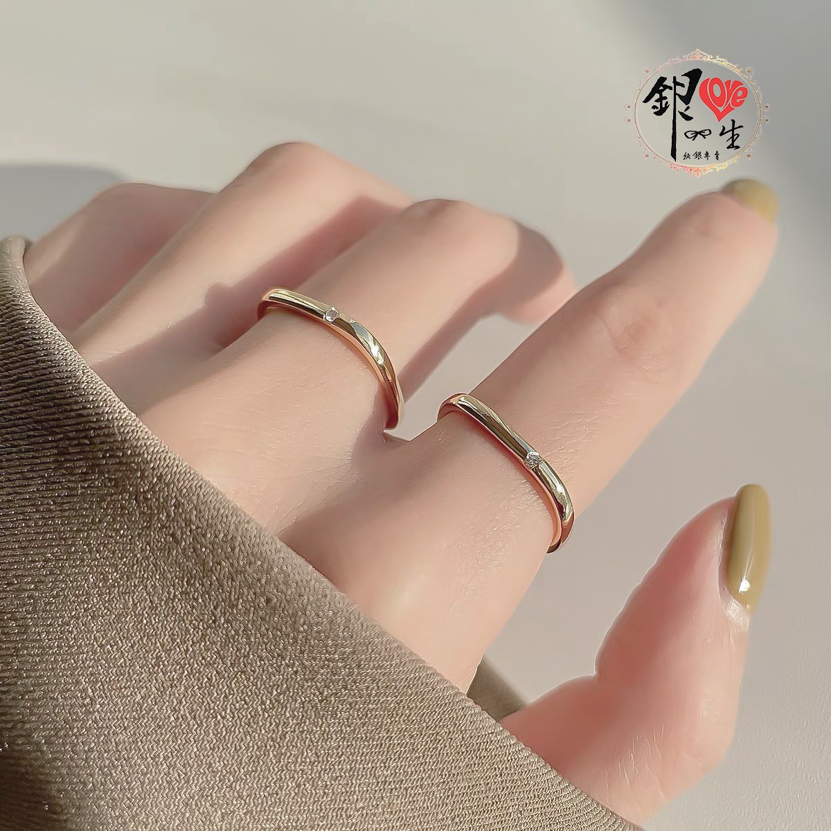  s925純銀 18k金 四方 時尚 戒