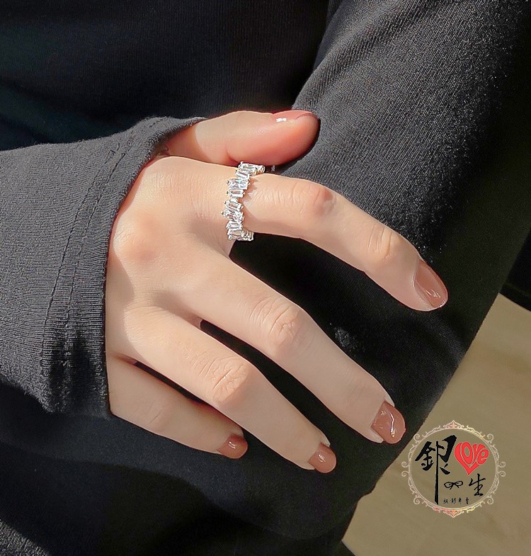 s925純銀 奢華 幾何 方形排鑽 造型 戒