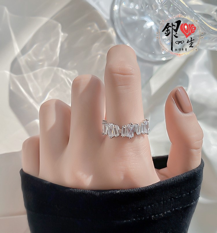 s925純銀 奢華 幾何 方形排鑽 造型 戒