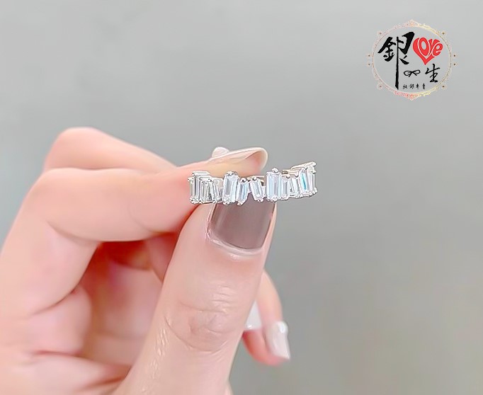 s925純銀 奢華 幾何 方形排鑽 造型 戒
