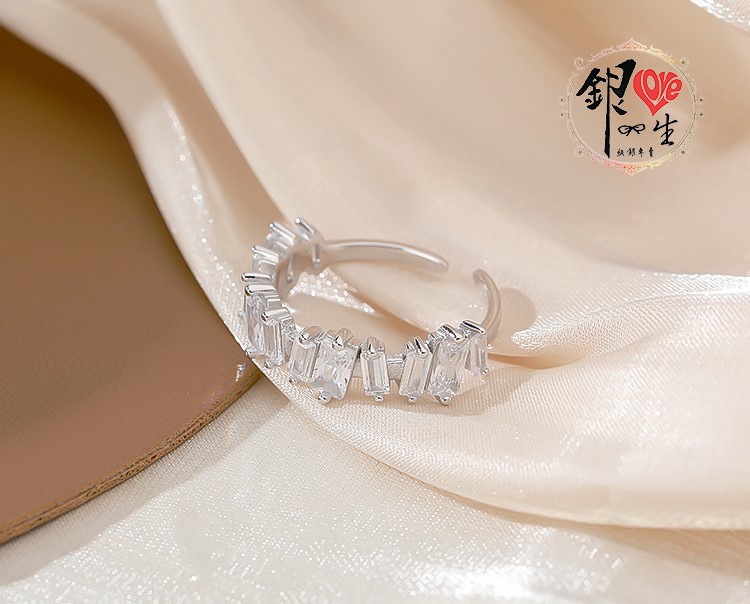 s925純銀 奢華 幾何 方形排鑽 造型 戒