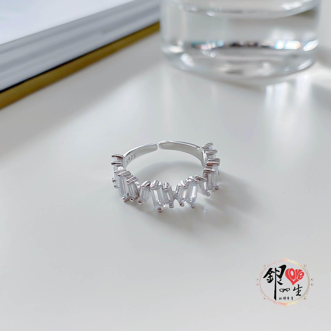 s925純銀 奢華 幾何 方形排鑽 造型 戒