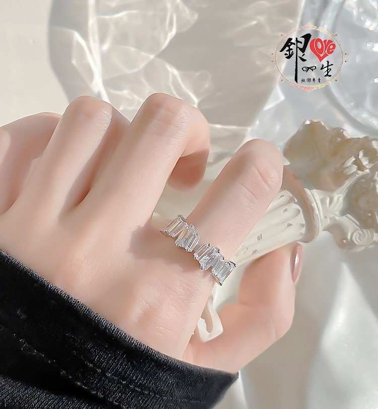 s925純銀 奢華 幾何 方形排鑽 造型 戒