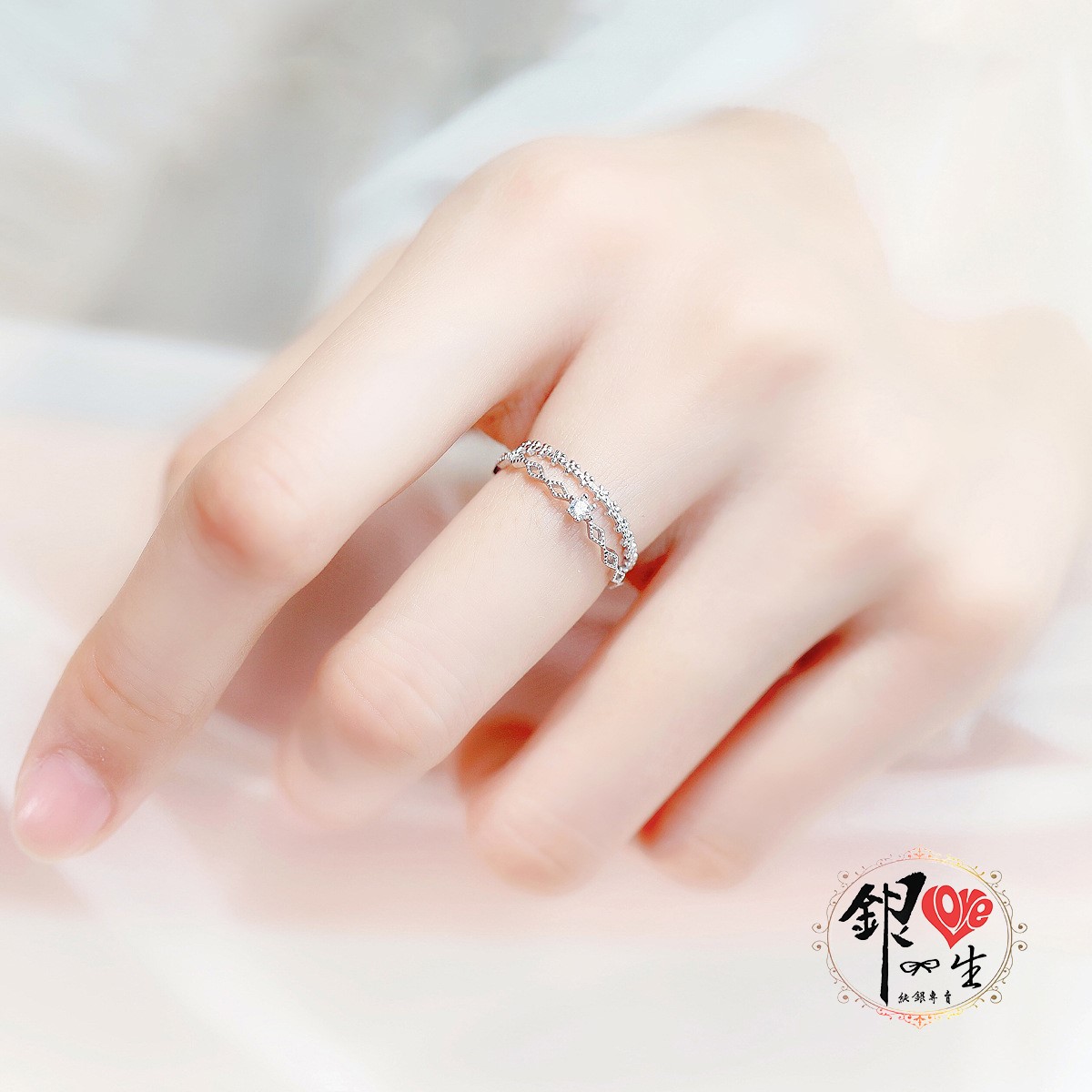  s925純銀戒指  蕾絲雙層 花冠 戒