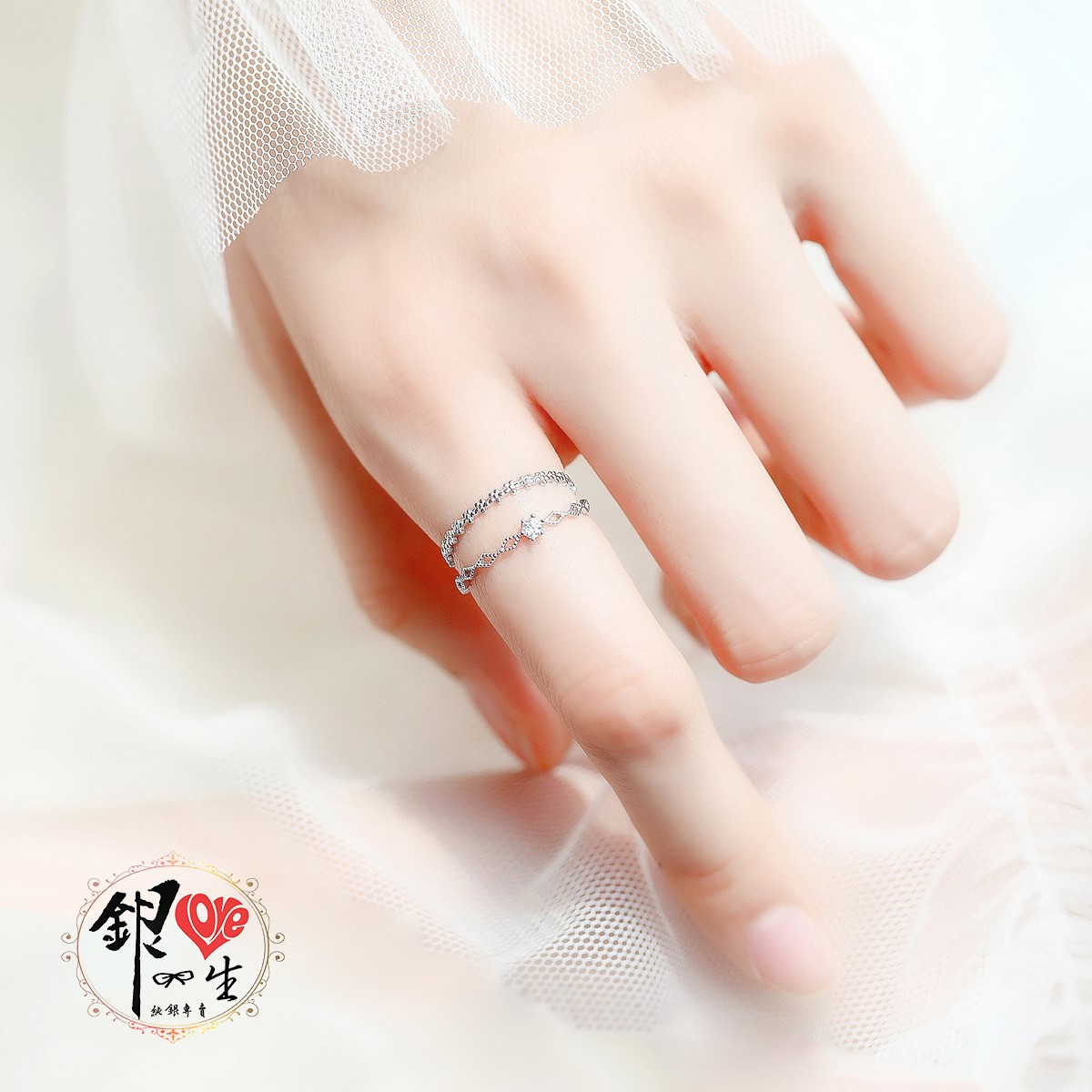  s925純銀戒指  蕾絲雙層 花冠 戒