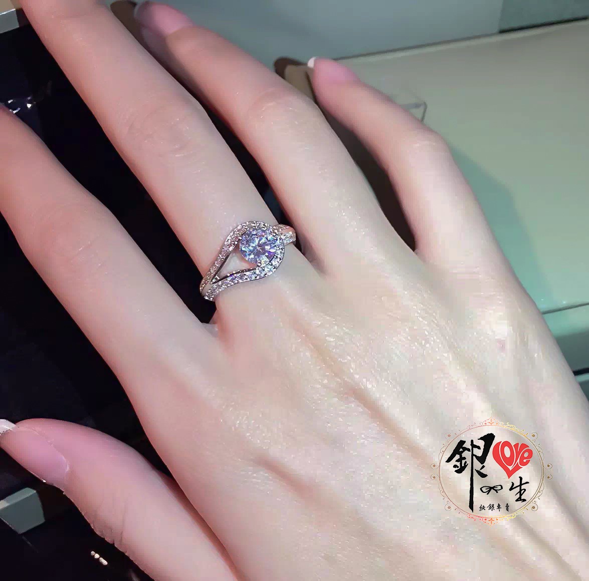 s925純銀 2克拉 扭結滿鑽 奢華 戒