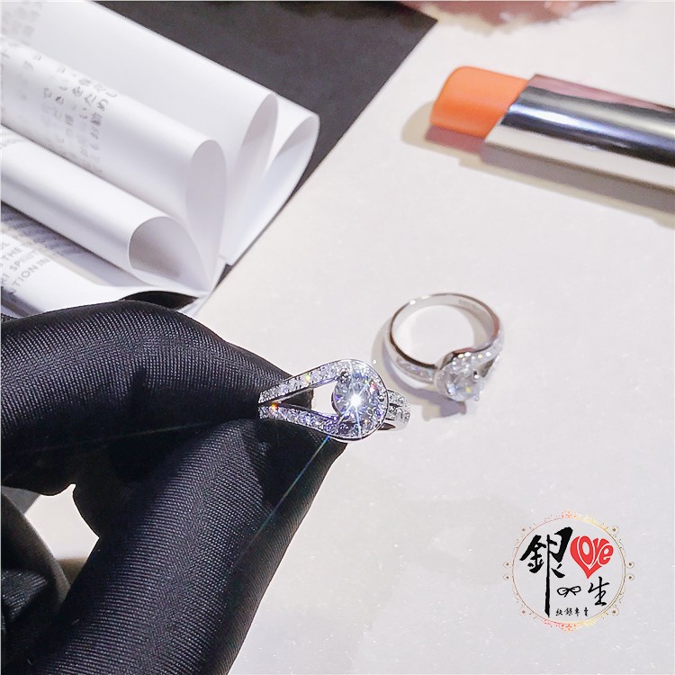 s925純銀 2克拉 扭結滿鑽 奢華 戒