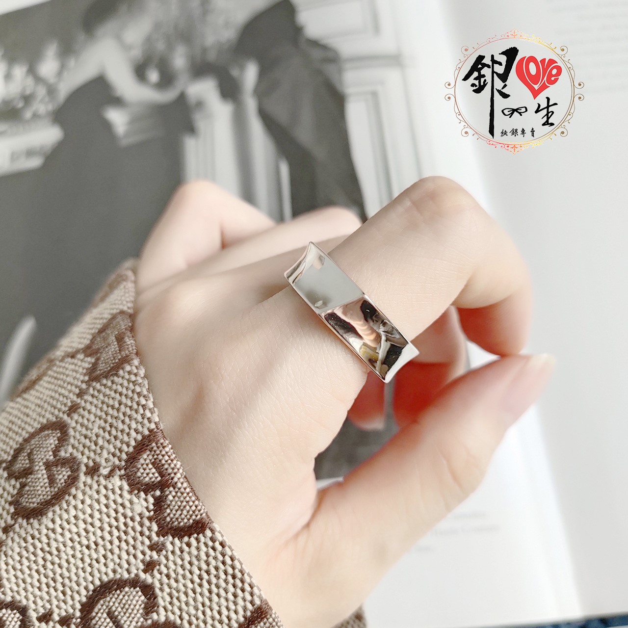  s925純銀 歐美 簡約 重工   四方扭曲 幾何 造型 戒 